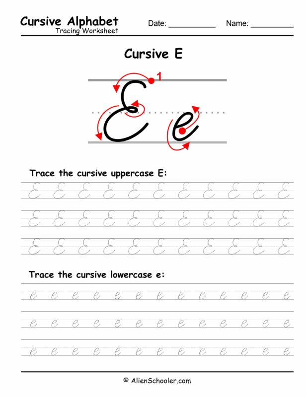 Cursive Letter E Tracing