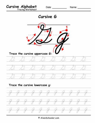 Cursive Letter G Tracing