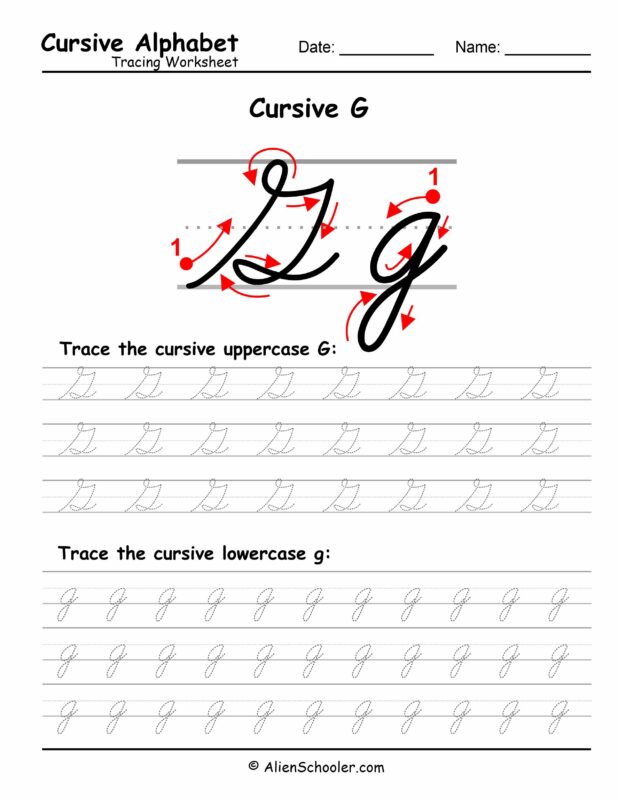 Cursive Letter G Tracing