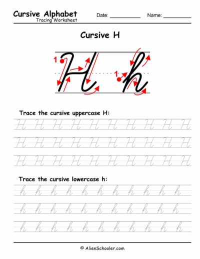 Cursive Letter H Tracing