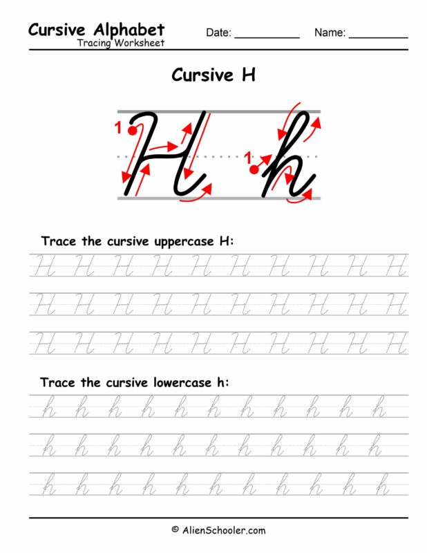 Cursive Letter H Tracing