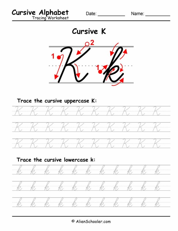 Cursive Letter K Tracing