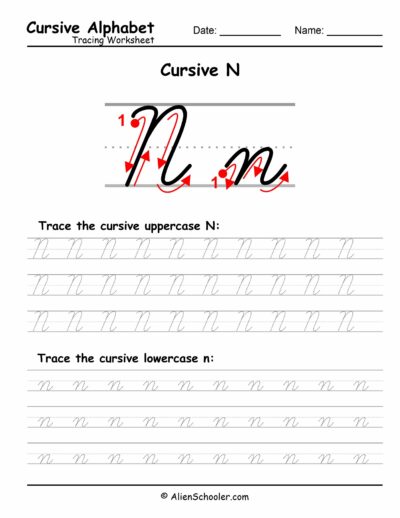 Cursive Letter N Tracing