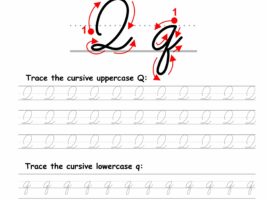 Tracing worksheet: Cursive letter Q