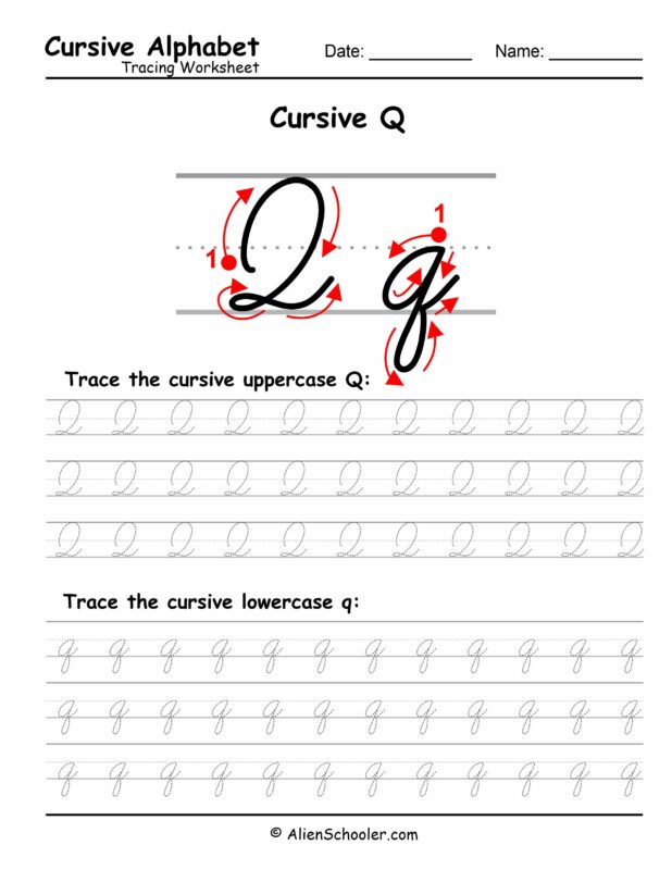 Cursive Letter Q Tracing