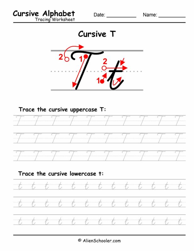 Cursive Letter T Tracing