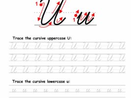 Tracing worksheet: Cursive letter U