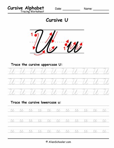 Cursive Letter U Tracing