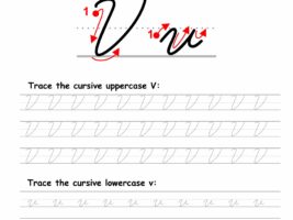 Tracing worksheet: Cursive letter V