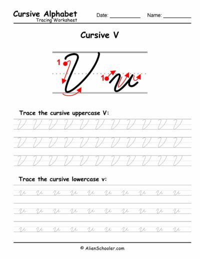 Cursive Letter V Tracing