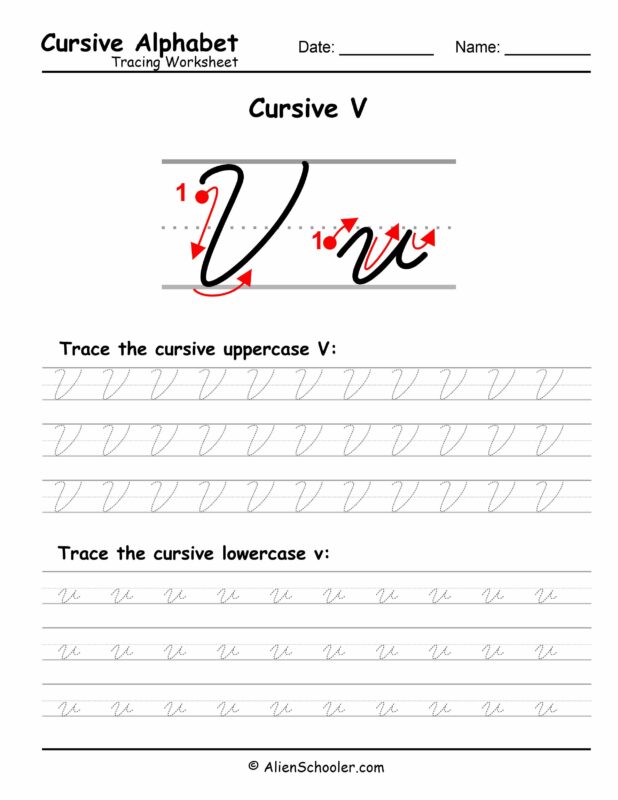 Cursive Letter V Tracing