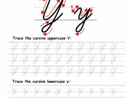 Tracing worksheet: Cursive letter Y