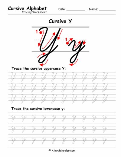 Cursive Letter Y Tracing