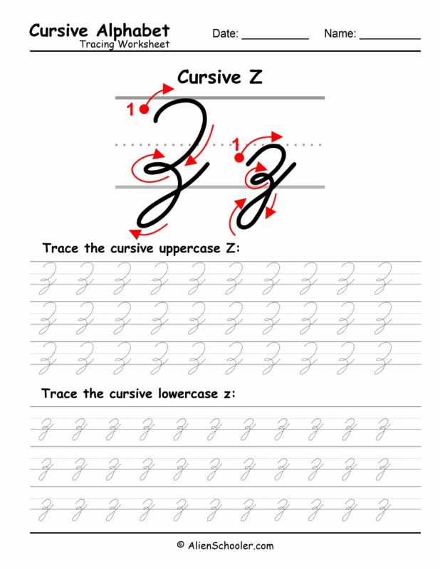 Cursive Letter Z Tracing