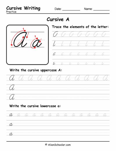 Cursive writing worksheet: The letter A