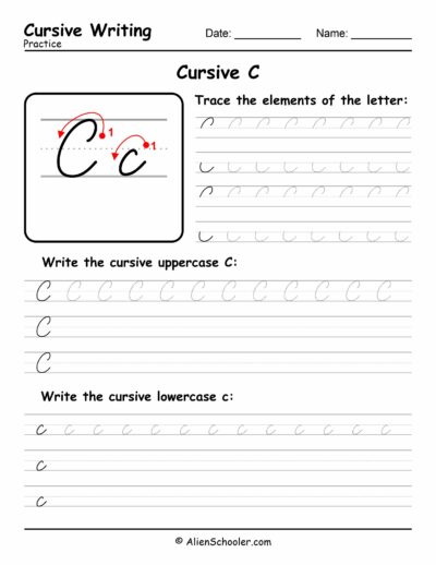 Cursive writing worksheet: The letter C