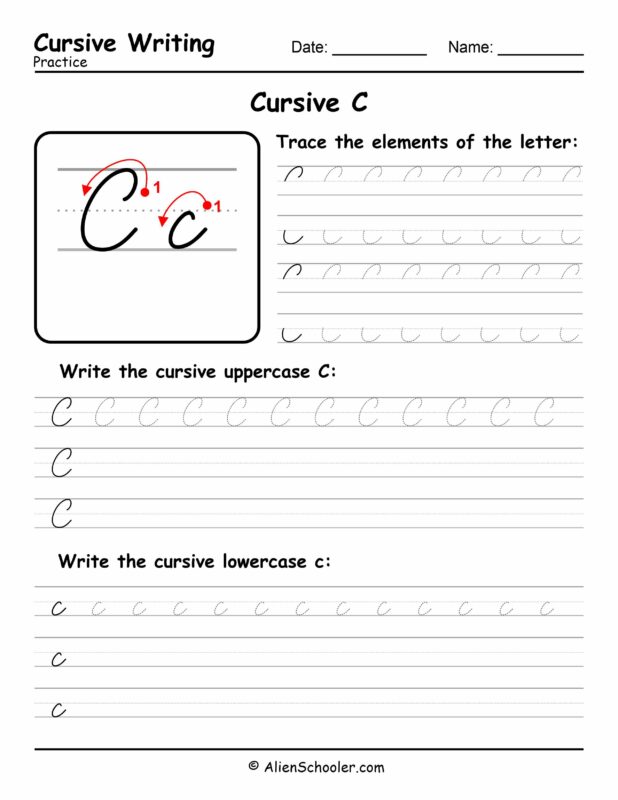 Cursive writing worksheet: The letter C