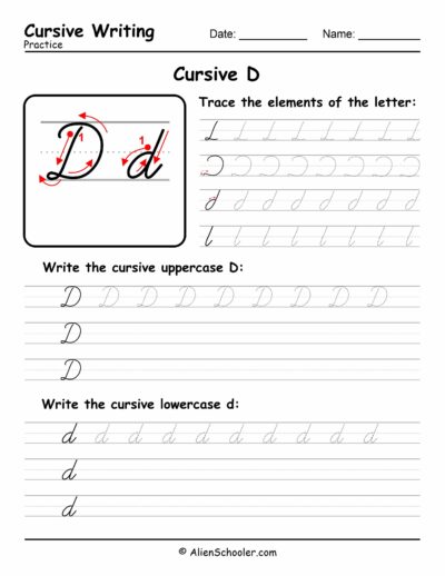 Cursive writing worksheet: The letter D