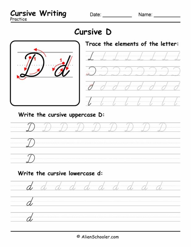 Cursive writing worksheet: The letter D