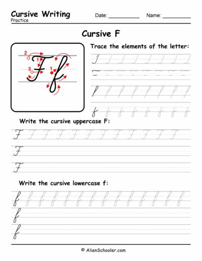 Cursive writing worksheet: The letter F