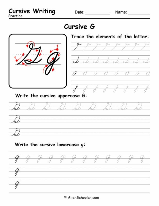 Cursive writing worksheet: The letter G