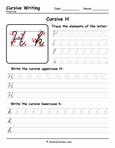 Cursive writing worksheet: The letter H