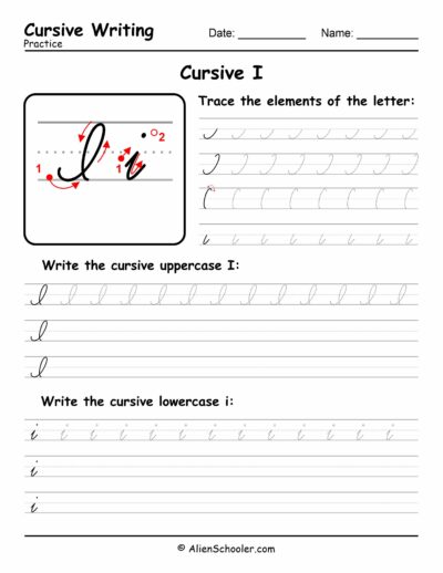 Cursive writing worksheet: The letter I