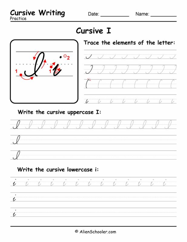 Cursive writing worksheet: The letter I