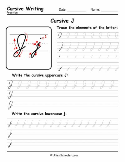 Cursive writing worksheet: The letter J