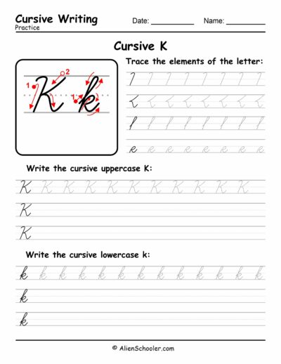 Cursive writing worksheet: The letter K