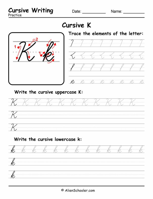 Cursive writing worksheet: The letter K