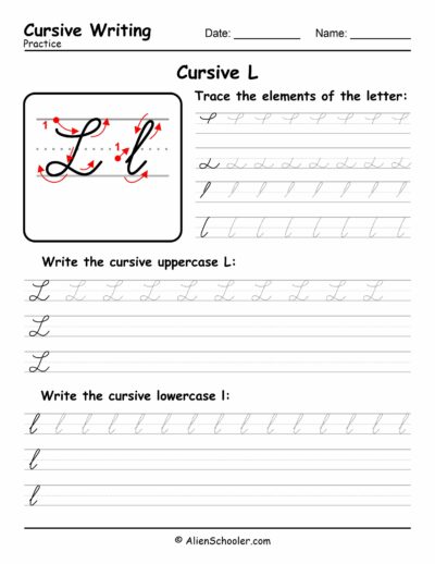 Cursive writing worksheet: The letter L