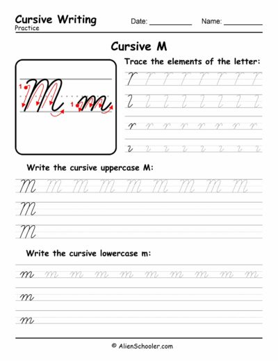 Cursive writing worksheet: The letter M