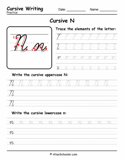 Cursive writing worksheet: The letter N