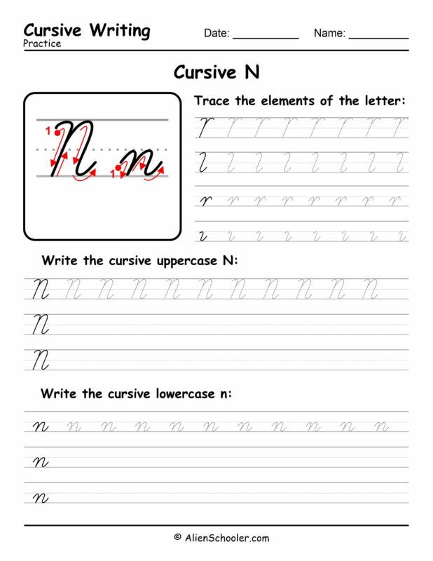 Cursive writing worksheet: The letter N