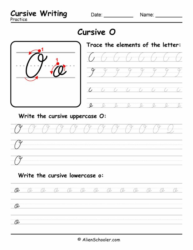 Cursive writing worksheet: The letter O