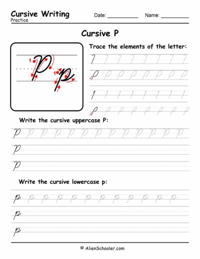 Cursive writing worksheet: The letter P