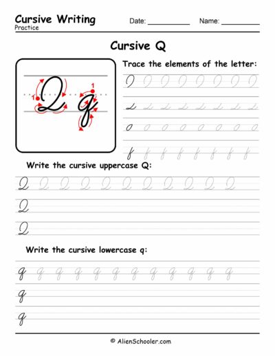 Cursive writing worksheet: The letter Q