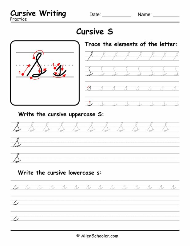 Cursive writing worksheet: The letter S