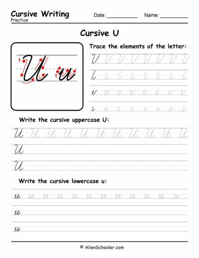 Cursive writing worksheet: The letter U