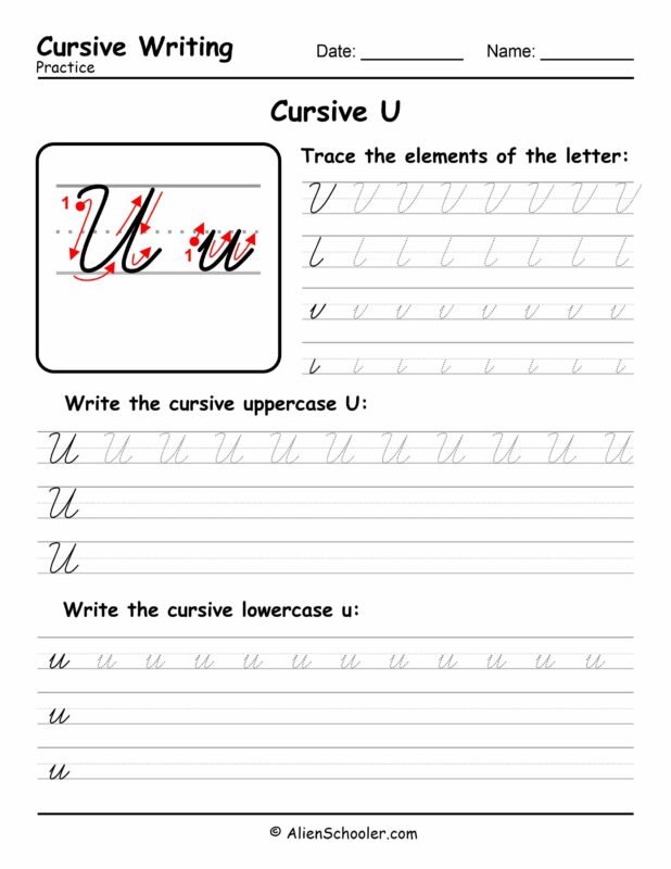 Cursive writing worksheet: The letter U