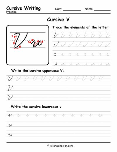 Cursive writing worksheet: The letter V