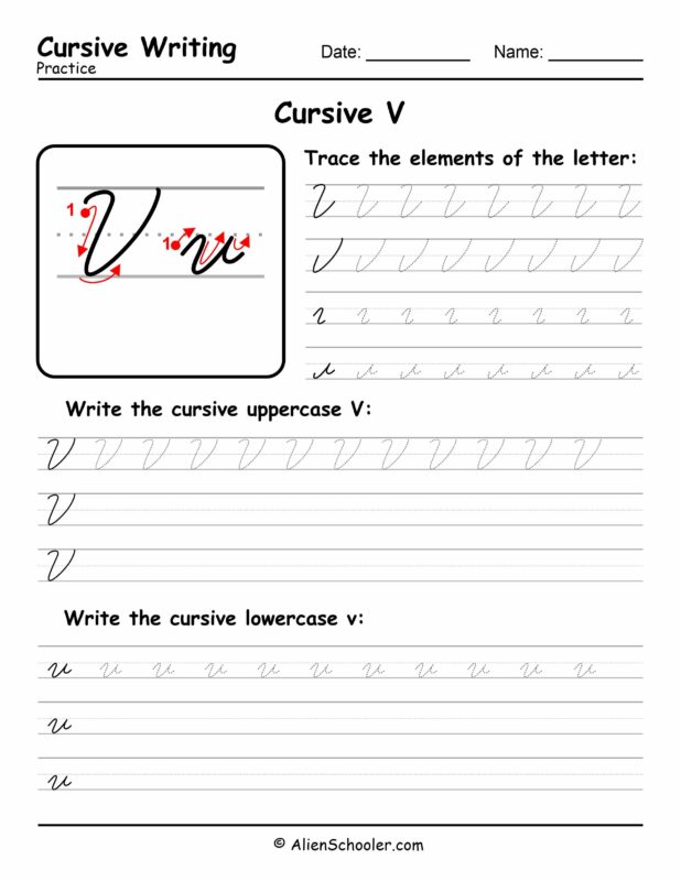 Cursive writing worksheet: The letter V