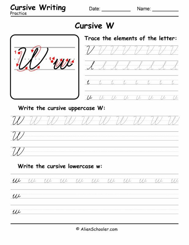 Cursive writing worksheet: The letter W