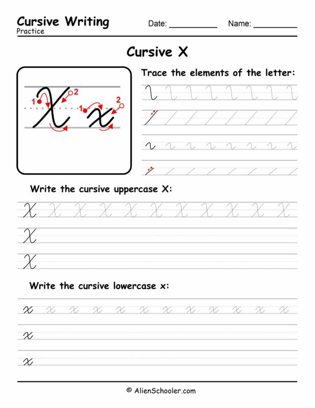 Cursive writing worksheet: The letter X