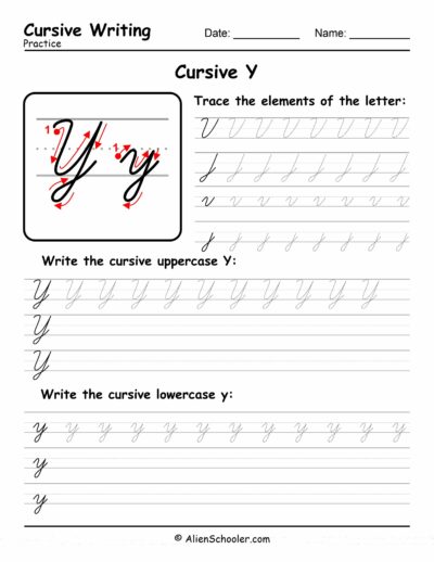 Cursive writing worksheet: The letter Y