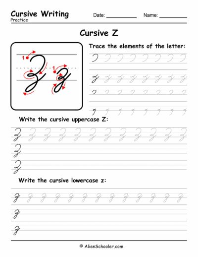 Cursive writing worksheet: The letter Z