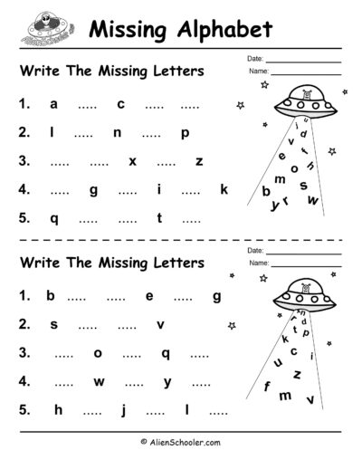 Missing Letters, Alphabet Worksheet