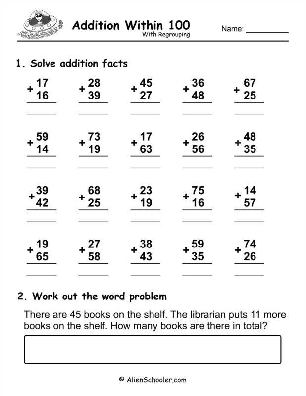 Addition Within 100 Worksheet