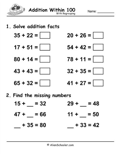 Addition Within 100 Worksheet #3